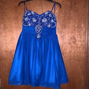 homecoming dress, royal blue, strapless, size 13